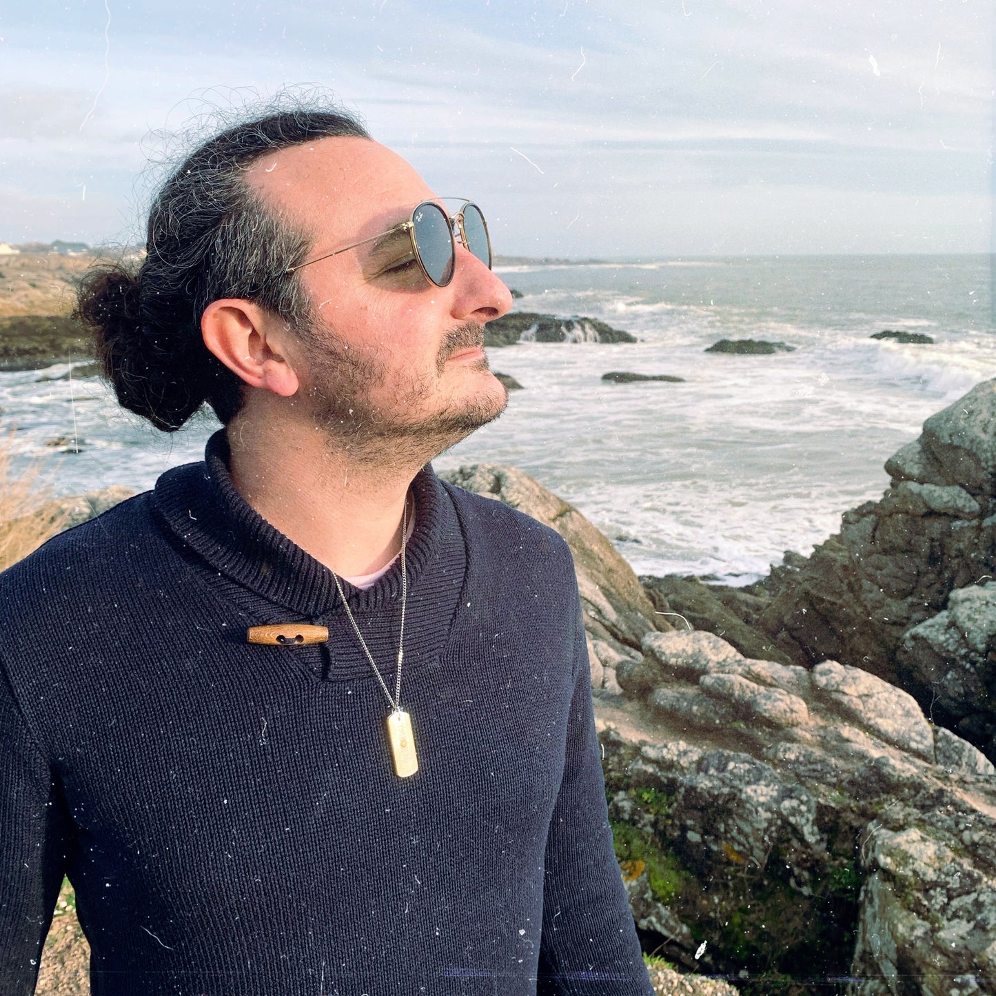 Pendentif collier sautoir mètre aluminium bijoux homme Made in France upcycling offrir cadeau architecte couturière