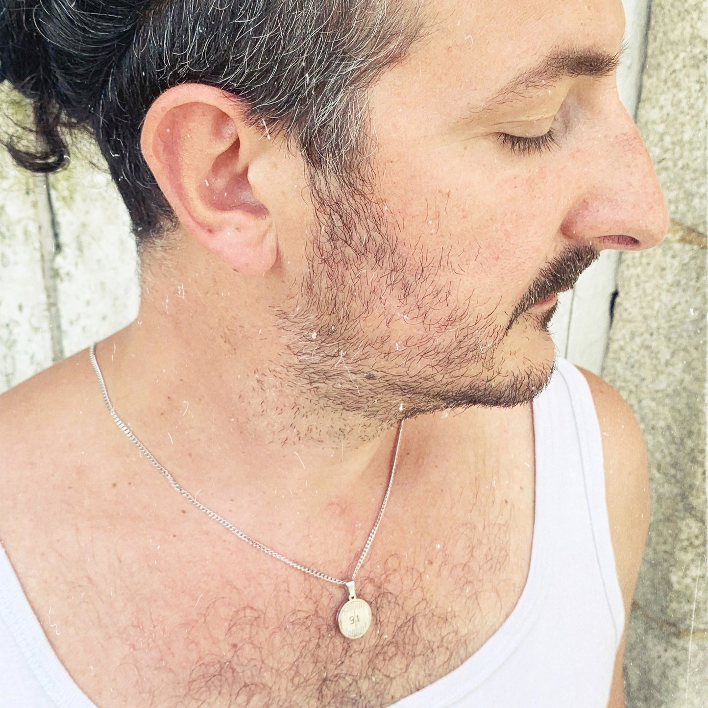 Pendentif collier sautoir mètre aluminium choix numéro personnalisé bijoux homme Made in France upcycling offrir cadeau architecte couturière