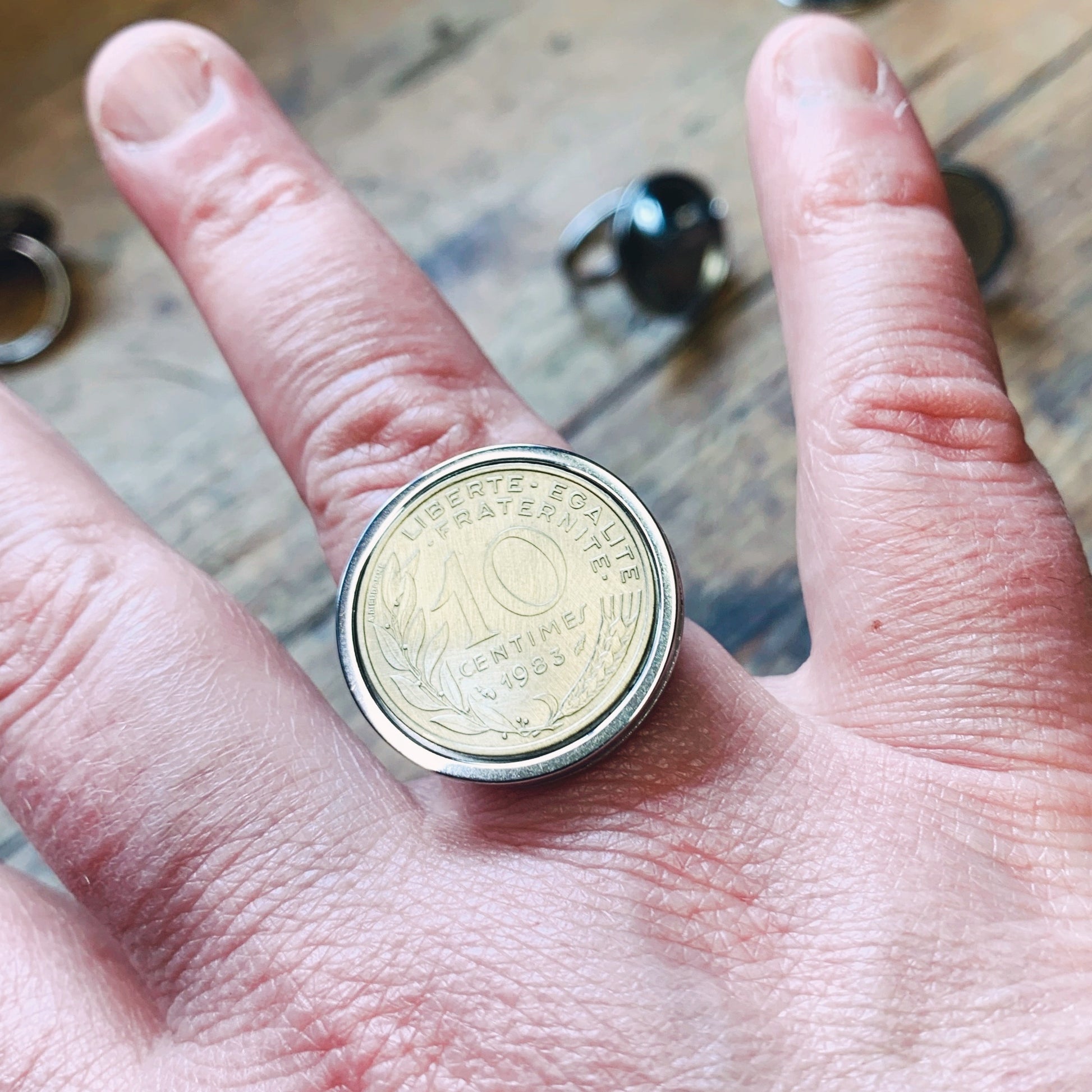 bague cadeau bijoux année personnalisée centimes Francs recyclage Made in France
