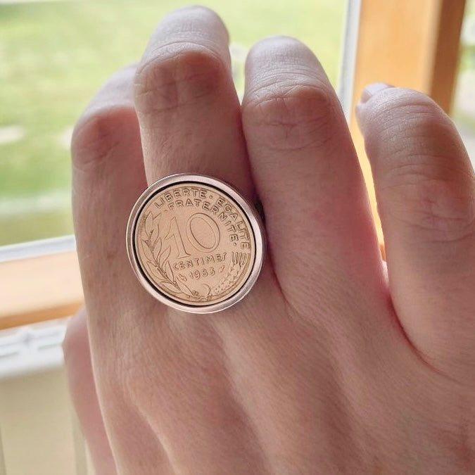 bague cadeau bijoux année personnalisée centimes Francs recyclage Made in France