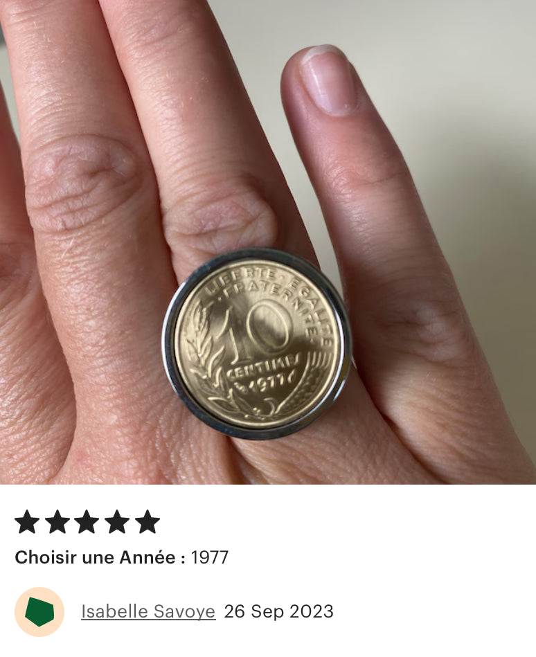 bague cadeau bijoux année personnalisée centimes Francs recyclage Made in France
