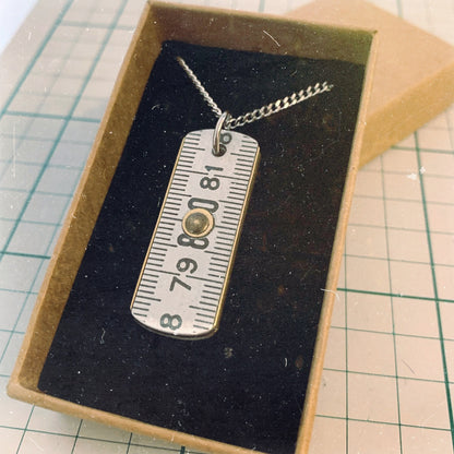 Pendentif collier sautoir mètre aluminium bijoux homme Made in France upcycling offrir cadeau architecte couturière