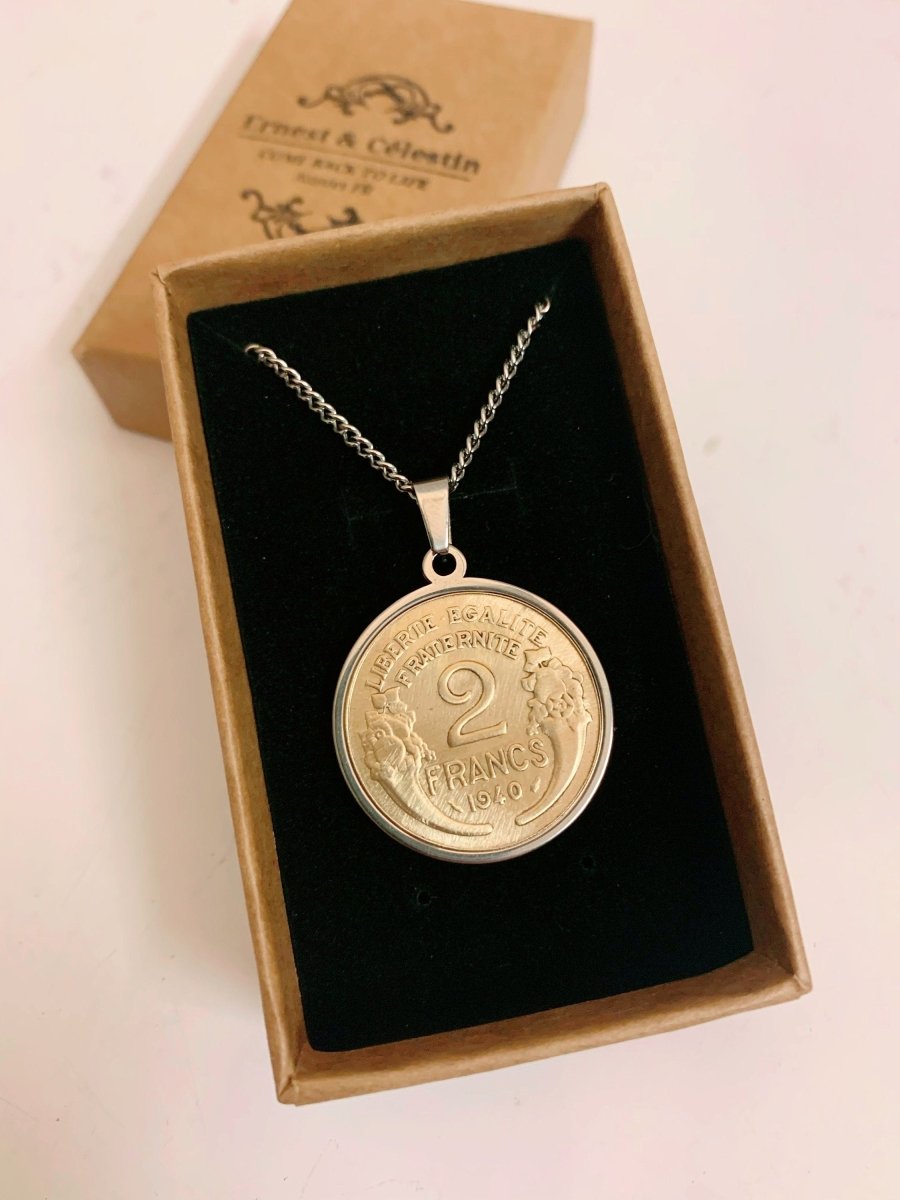 Pendentif 2 Franc Morlon monnaie nostalgie enfance souvenirs